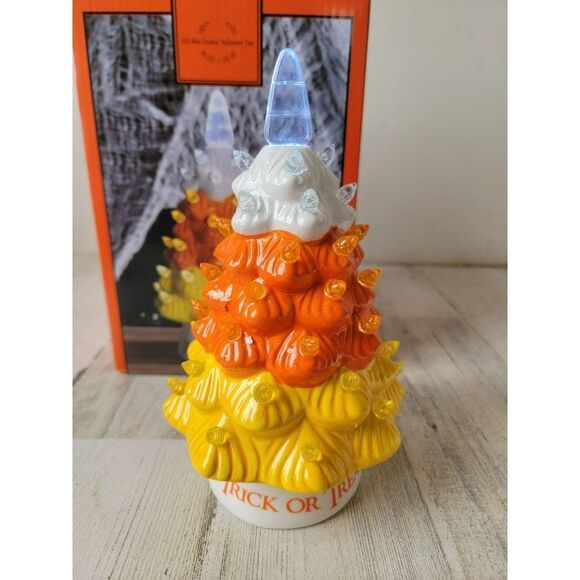 Halloween candy corn mini ceramic light up trick or treat tree figure - Picture 2 of 7